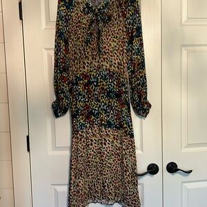 Anthropologie Elegant Multicolor Leopard Print Long Sleeve Dress
